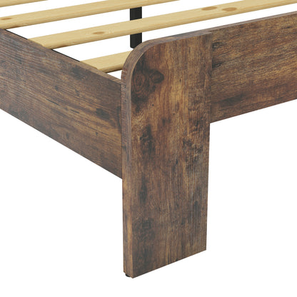 King Size Dark Brown Wood Bed Frame with Storage Headboard
