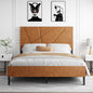 Full size metal bed frame, square platform bed with under-bed storage, no spring-loaded mattress required, vintage brown