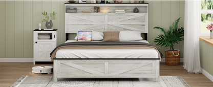 Full Metal Bed Frame - Antique White+Gray for Bedroom