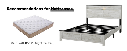 Full Metal Bed Frame - Antique White+Gray for Bedroom