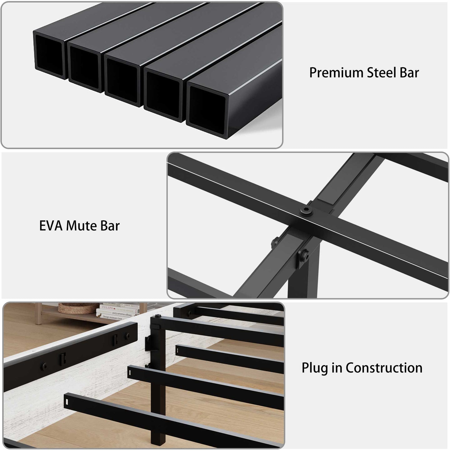Full Metal Bed Frame - Antique White+Gray for Bedroom