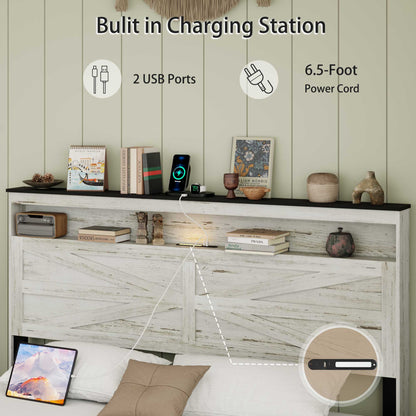 Full Metal Bed Frame - Antique White+Gray for Bedroom