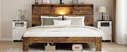 Queen Bed Frame Dark Brown No Box Spring Storage Headboard