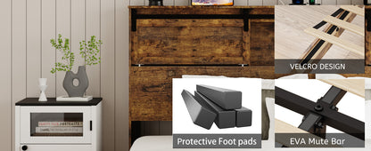 Queen Bed Frame Dark Brown No Box Spring Storage Headboard