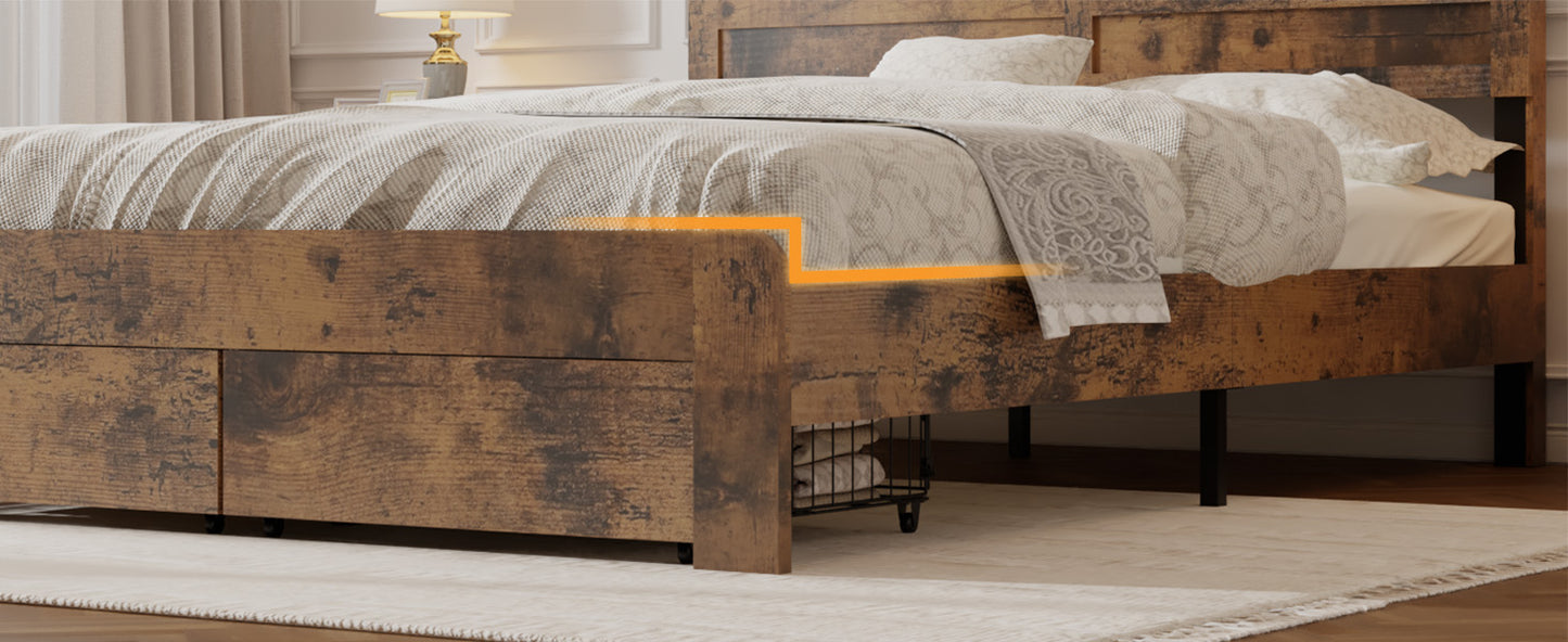 Dark Brown Full Bed Frame with Storage & USB Ports for Bedroom