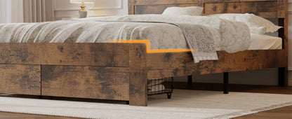Dark Brown Full Bed Frame with Storage & USB Ports for Bedroom