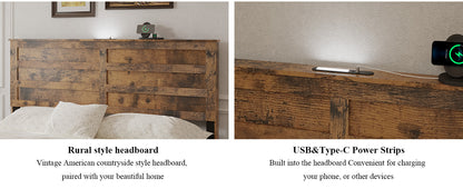 Dark Brown Full Bed Frame with Storage & USB Ports for Bedroom