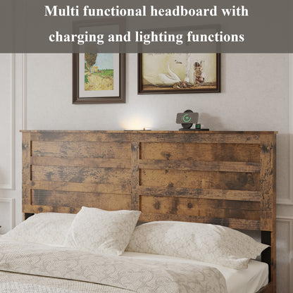 Dark Brown Full Bed Frame with Storage & USB Ports for Bedroom