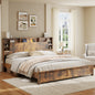 King Size Bed Frame with Storage Headboard - Dark Brown
