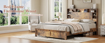 King Size Bed Frame with Storage Headboard - Dark Brown
