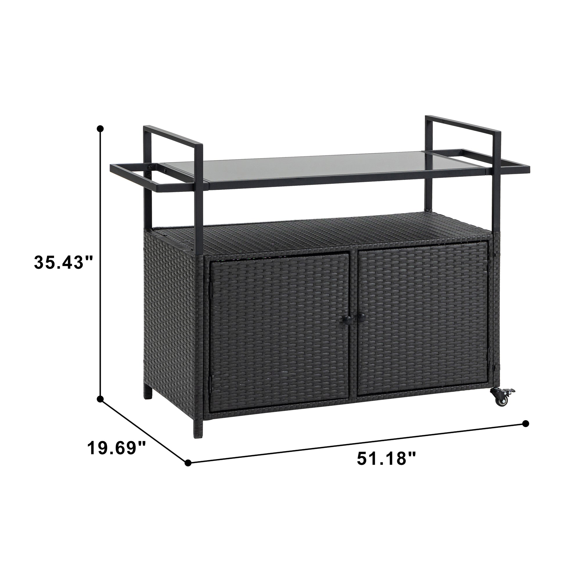 Light Brown Outdoor Bar Cart - Patio Serving Trolley with Glass Top