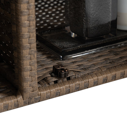 Light Brown Outdoor Bar Cart - Patio Serving Trolley with Glass Top