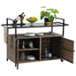 Outdoor Wicker Bar Cart, Patio Wine Serving Cart w/Wheels , Rolling Rattan Beverage Bar Counter Table w/Glass Top for Porch Backyard Garden Poolside Party, Light brown