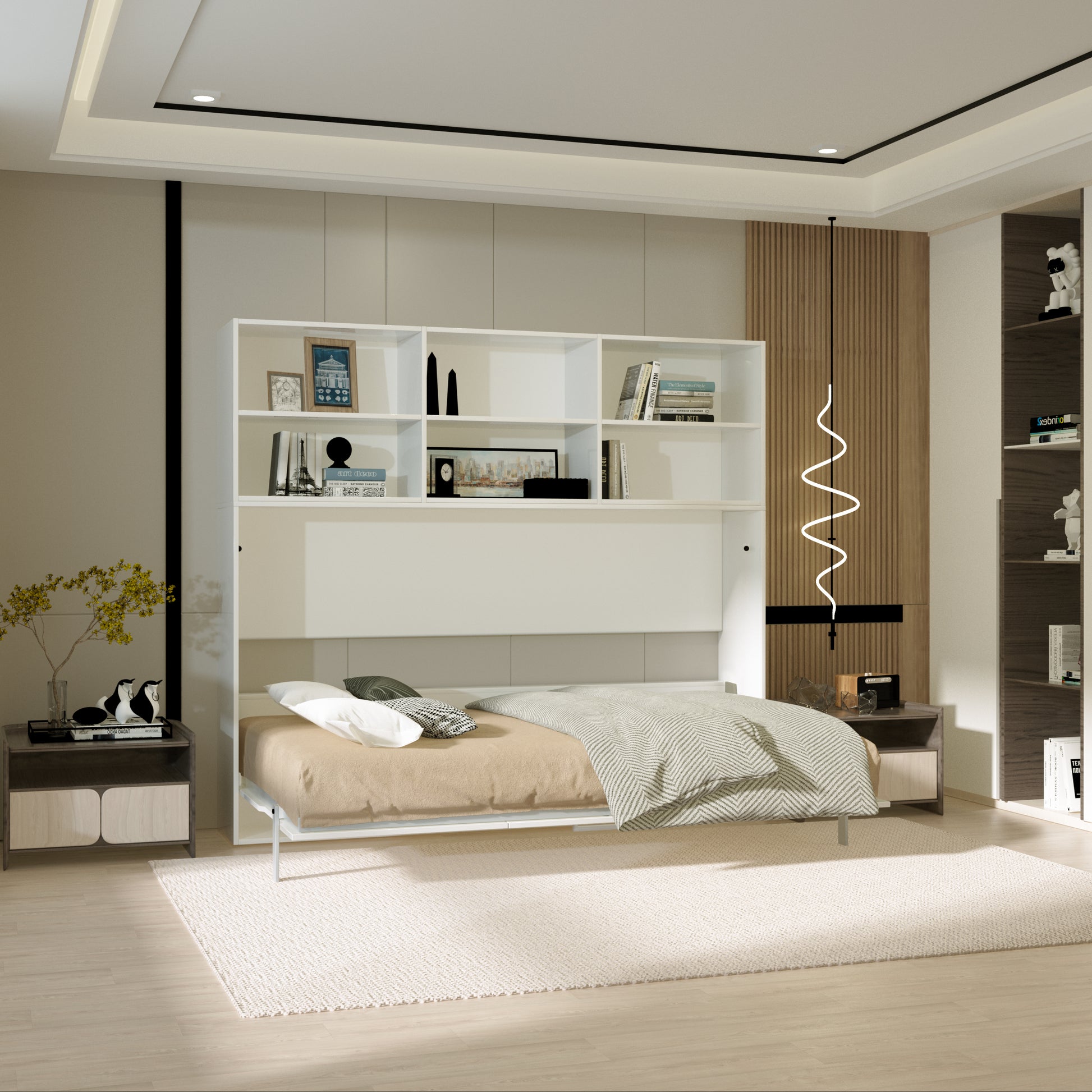 Twin Size Murphy Bed with Storage Shelf - White for Bedroom