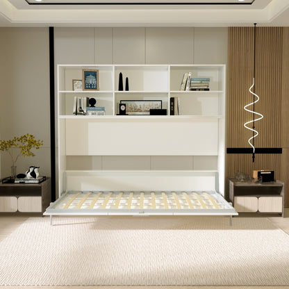 Twin Size Murphy Bed with Storage Shelf - White for Bedroom