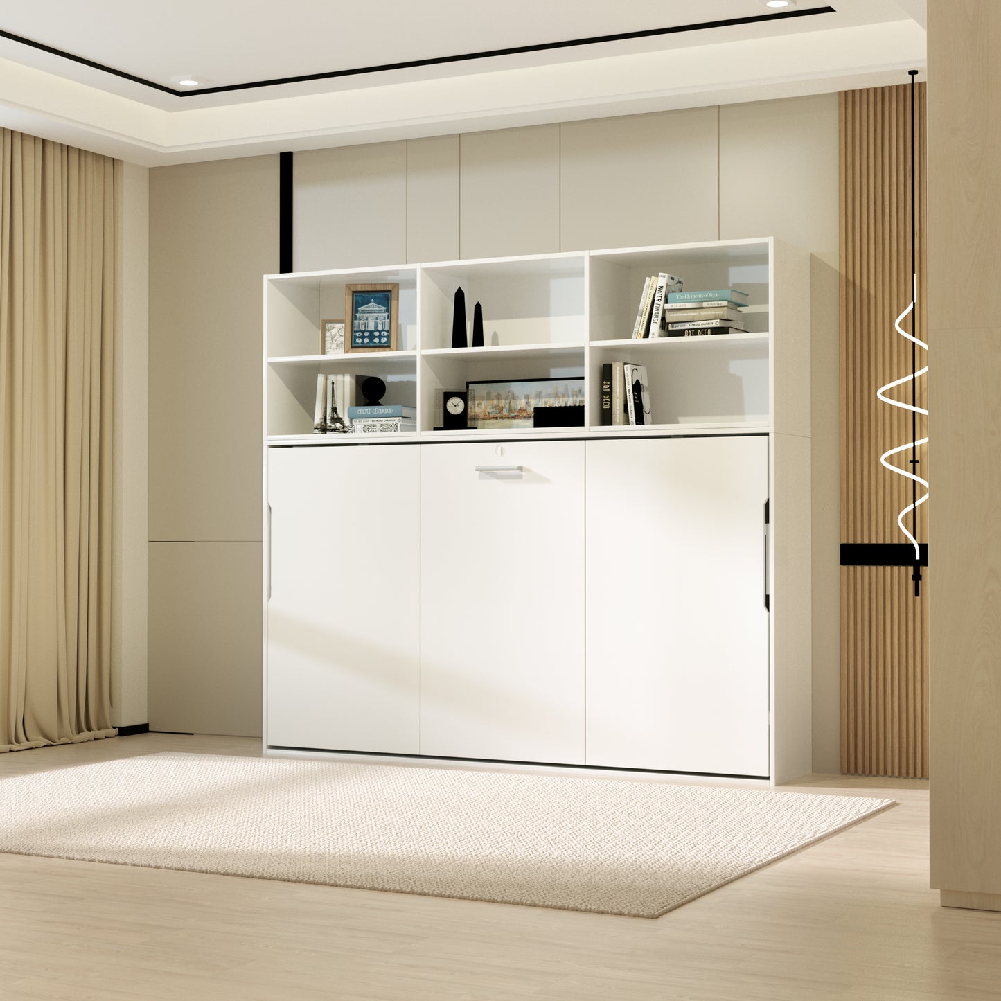 Twin Size Murphy Bed with Storage Shelf - White for Bedroom