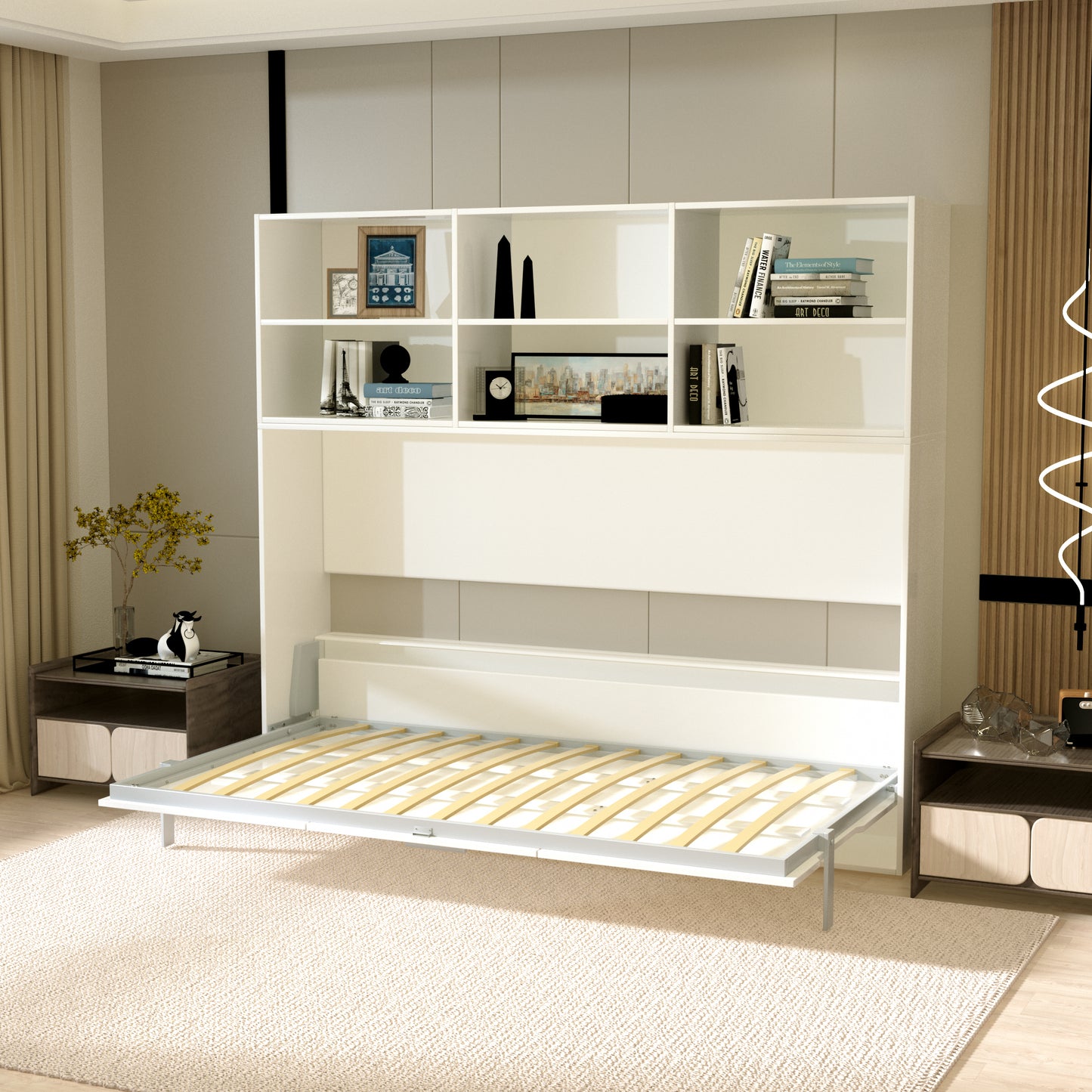 Twin Size Murphy Bed with Storage Shelf - White for Bedroom
