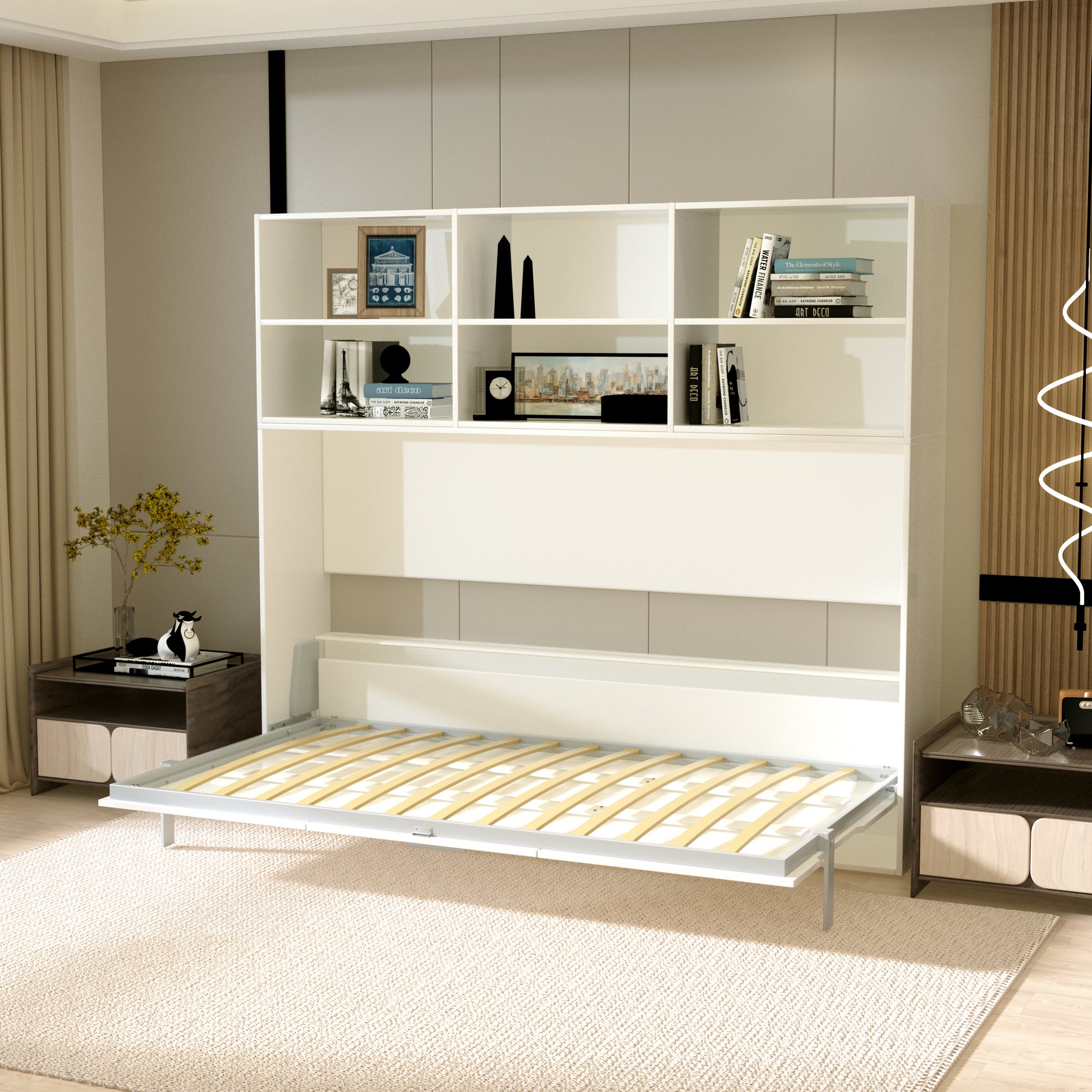 Twin Size Murphy Bed with Storage Shelf - White for Bedroom