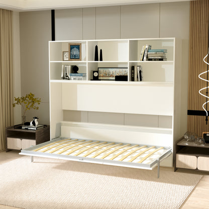 Twin Size Murphy Bed with Storage Shelf - White for Bedroom