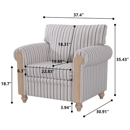 Blue and White Striped 1 Seater Sofa - Foam Filled for Living Room