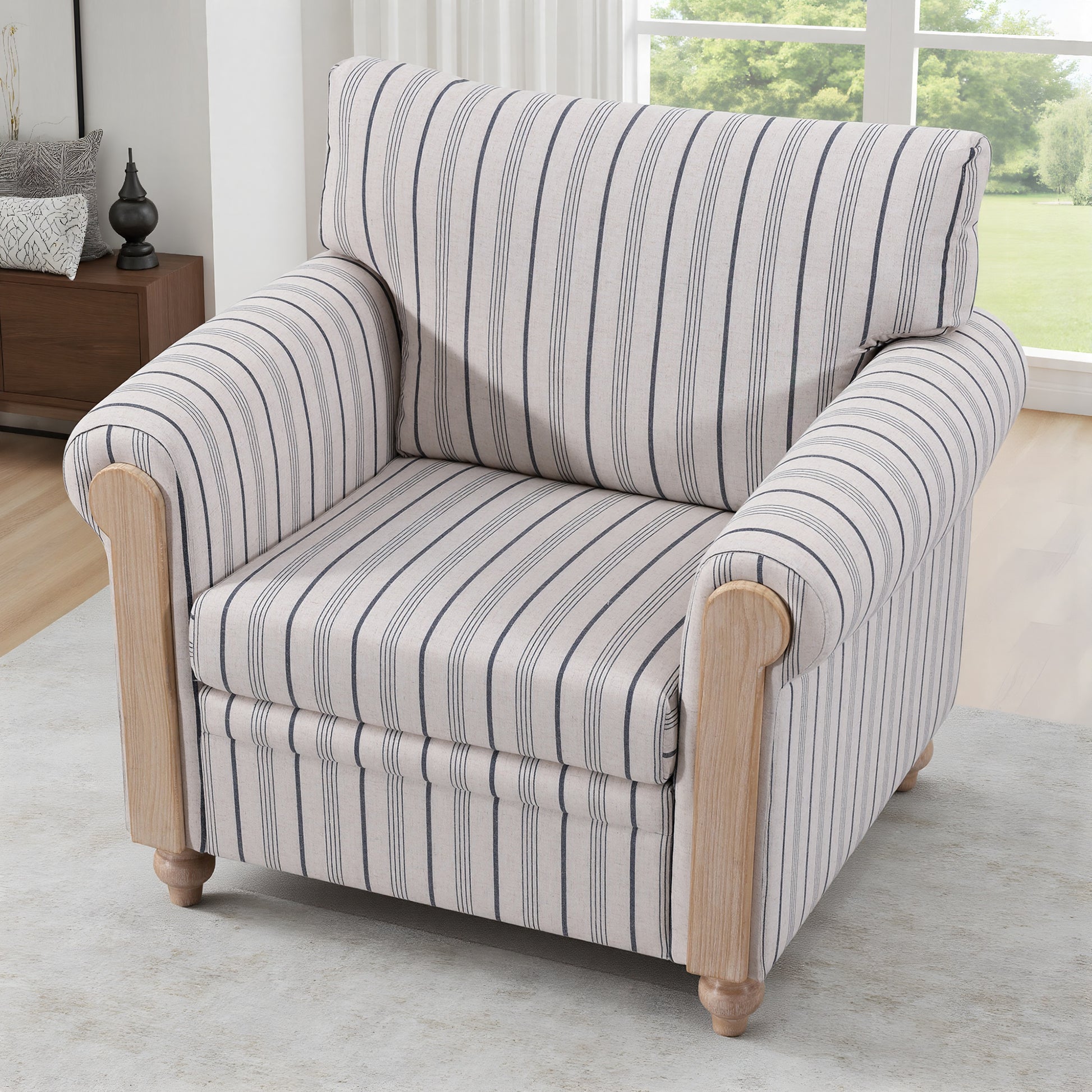 Blue and White Striped 1 Seater Sofa - Foam Filled for Living Room