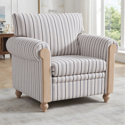 Blue and White Striped 1 Seater Sofa - Foam Filled for Living Room