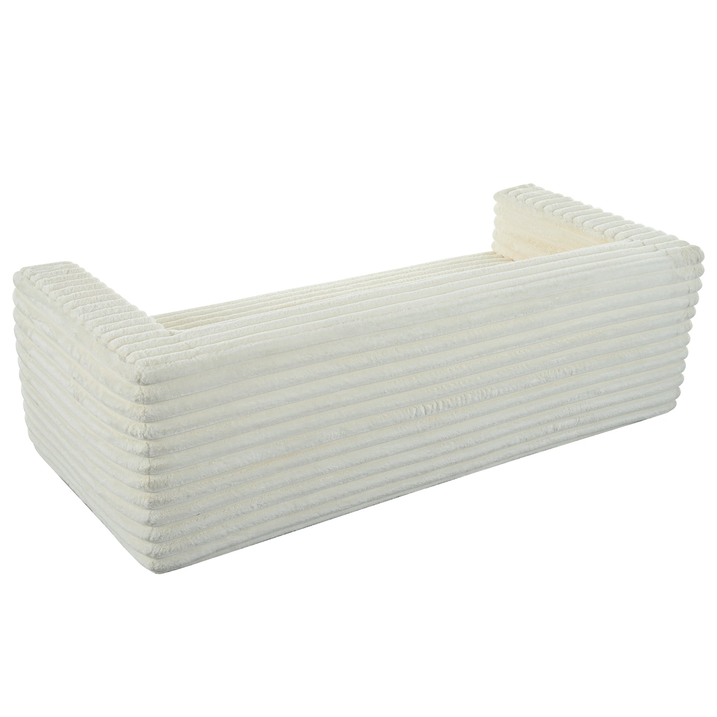 89" Beige Corduroy 3 Seat Sofa - Modern Plush Couch for Living Room
