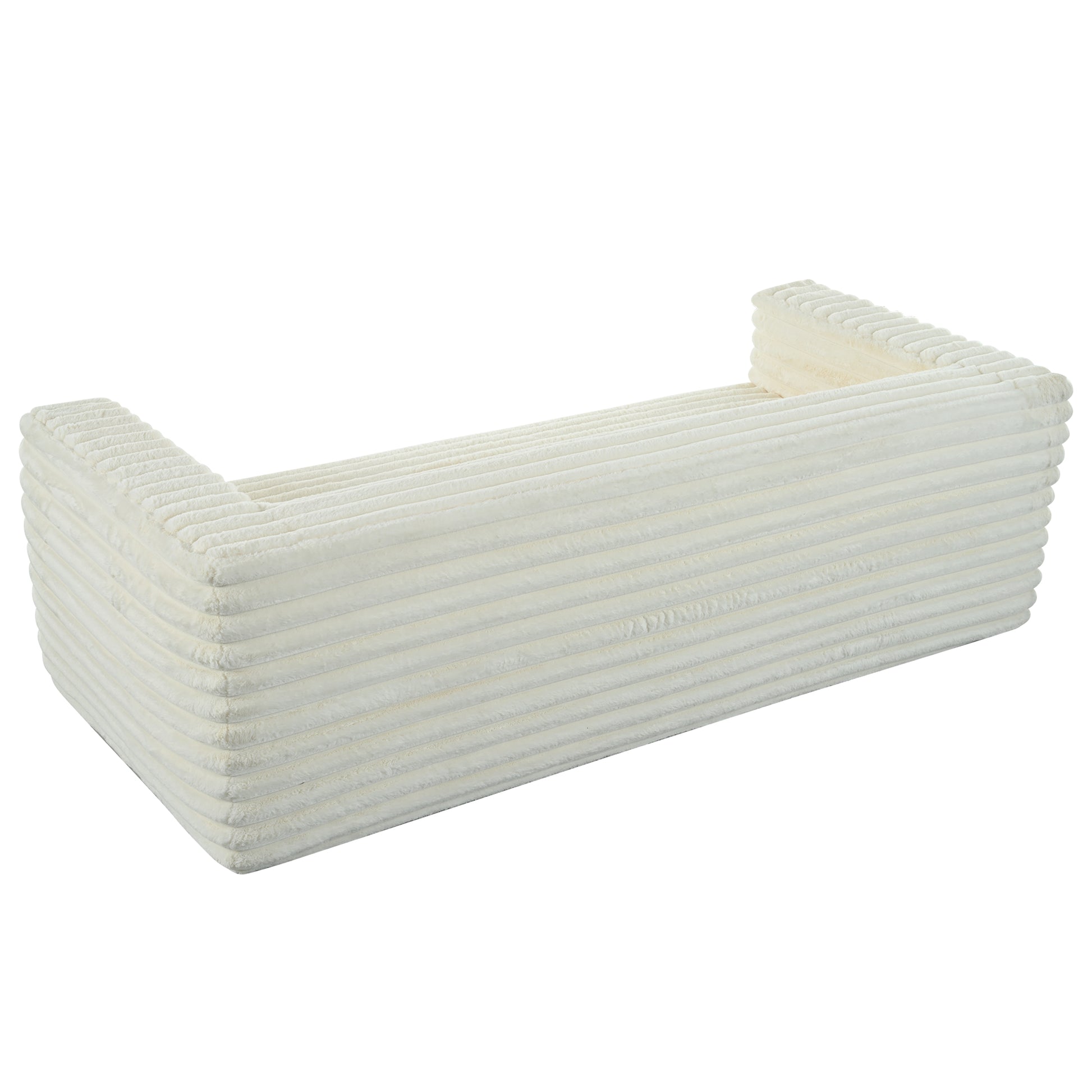 89" Beige Corduroy 3 Seat Sofa - Modern Plush Couch for Living Room