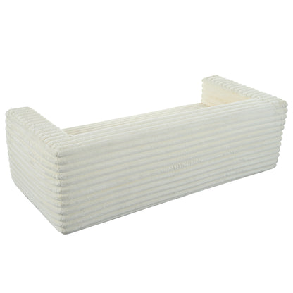 89" Beige Corduroy 3 Seat Sofa - Modern Plush Couch for Living Room