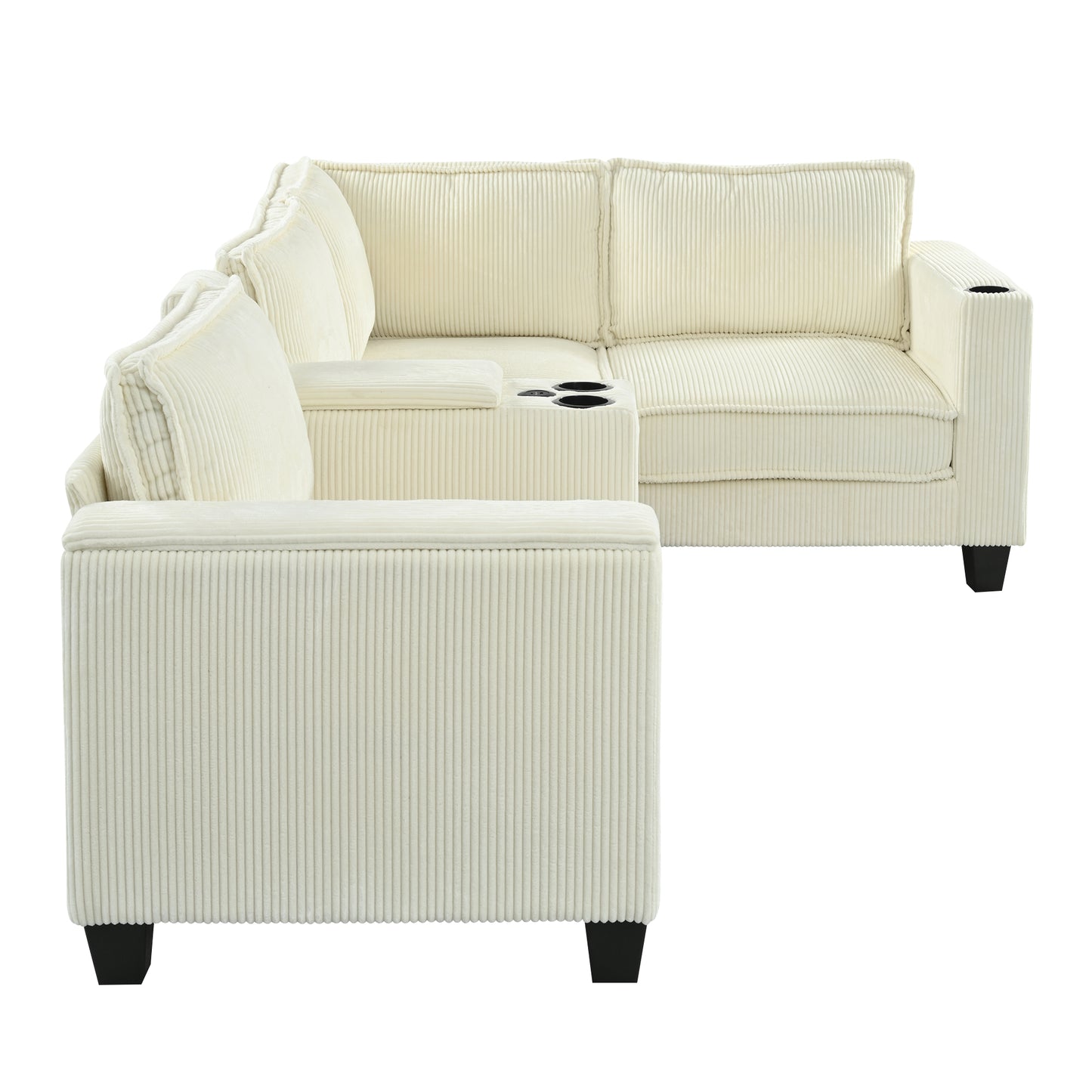 Large Beige Iron L-Shaped Sofa 4 Seat