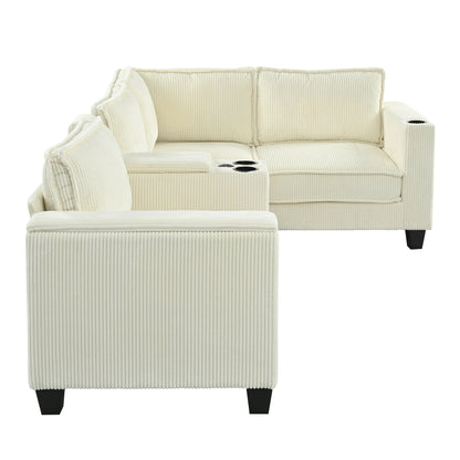 Large Beige Iron L-Shaped Sofa 4 Seat