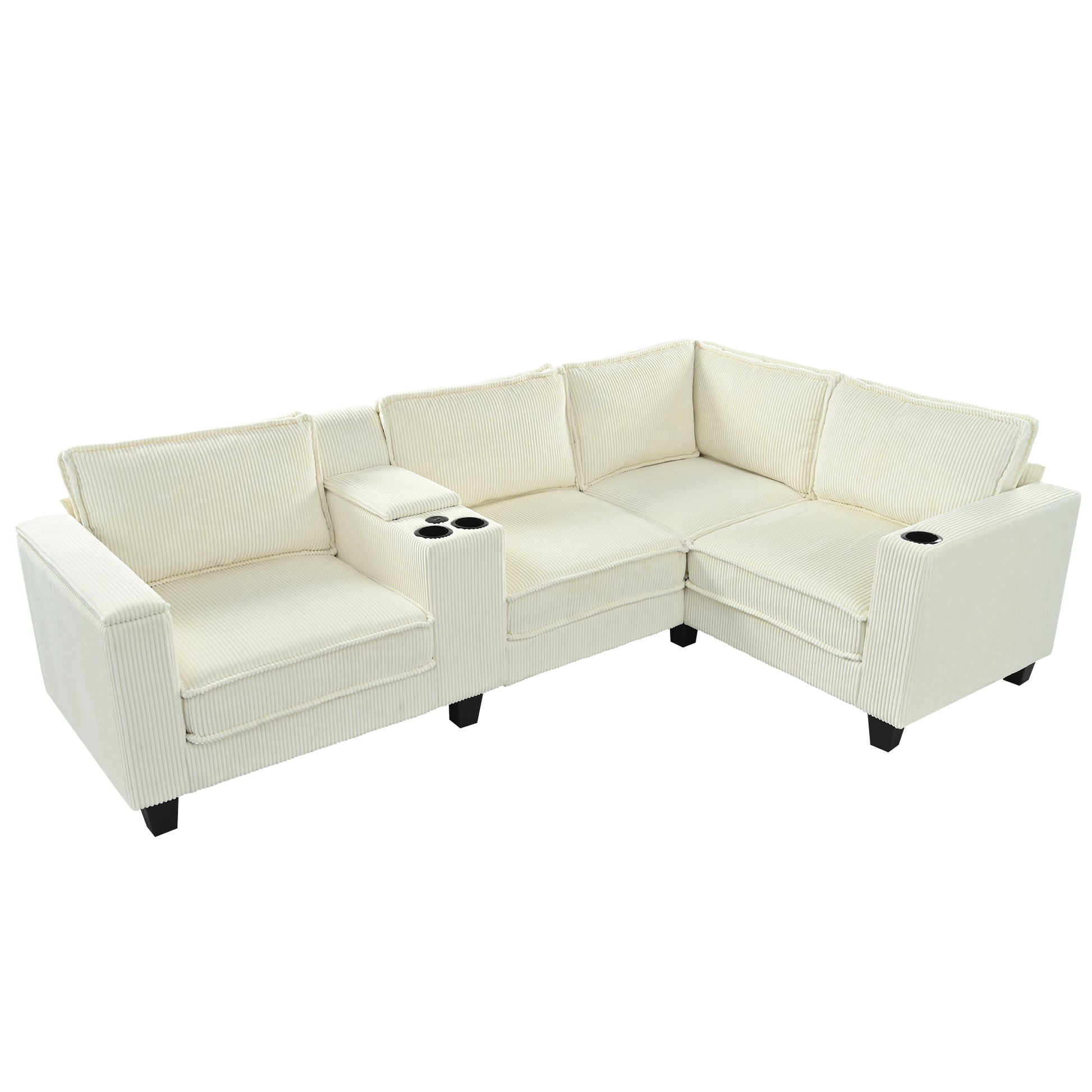 Large Beige Iron L-Shaped Sofa 4 Seat