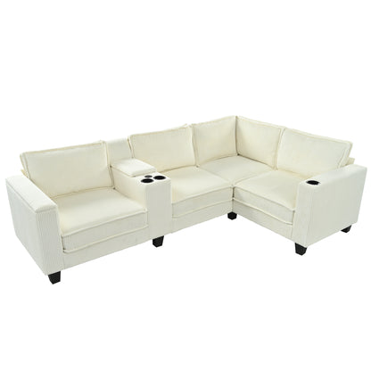 Large Beige Iron L-Shaped Sofa 4 Seat