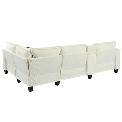 Large Beige Iron L-Shaped Sofa 4 Seat