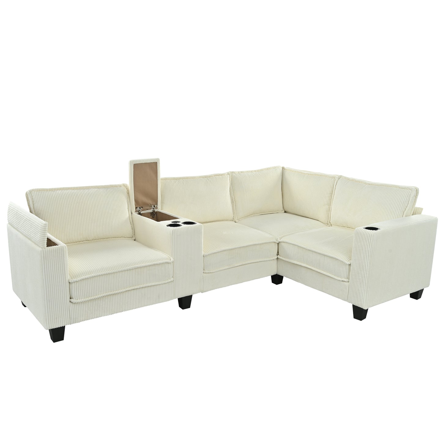 Large Beige Iron L-Shaped Sofa 4 Seat