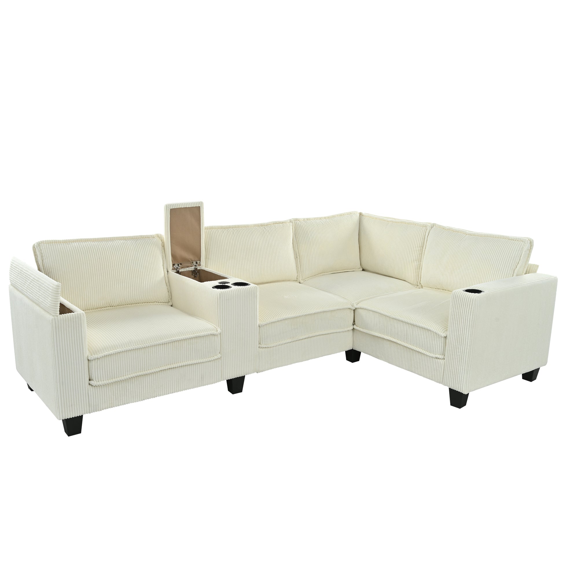 Large Beige Iron L-Shaped Sofa 4 Seat