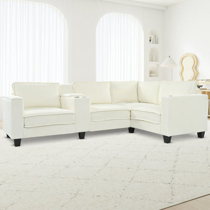L-shaped 4-seater 105.5''*66.5'' corduroy sofa, large storage armrests with center console, USB charging, left and right seats can be switched, 2 packages of 130
