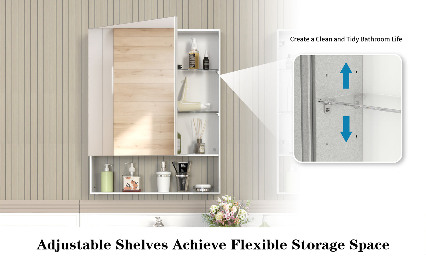 Silver Aluminum Wall Mirror with Storage Cabinet for Bathroom Renovation