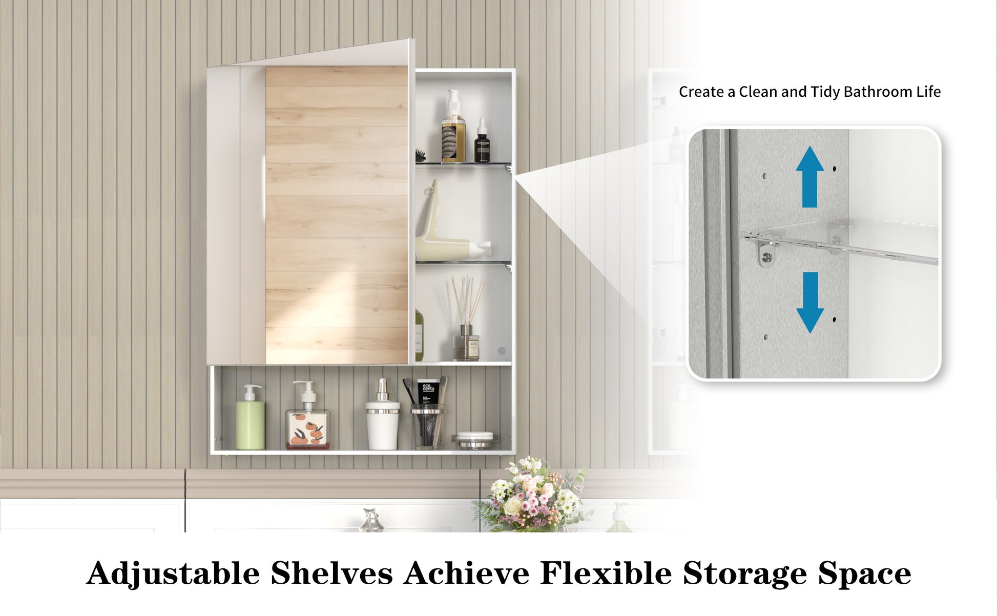 Silver Aluminum Wall Mirror with Storage Cabinet for Bathroom Renovation