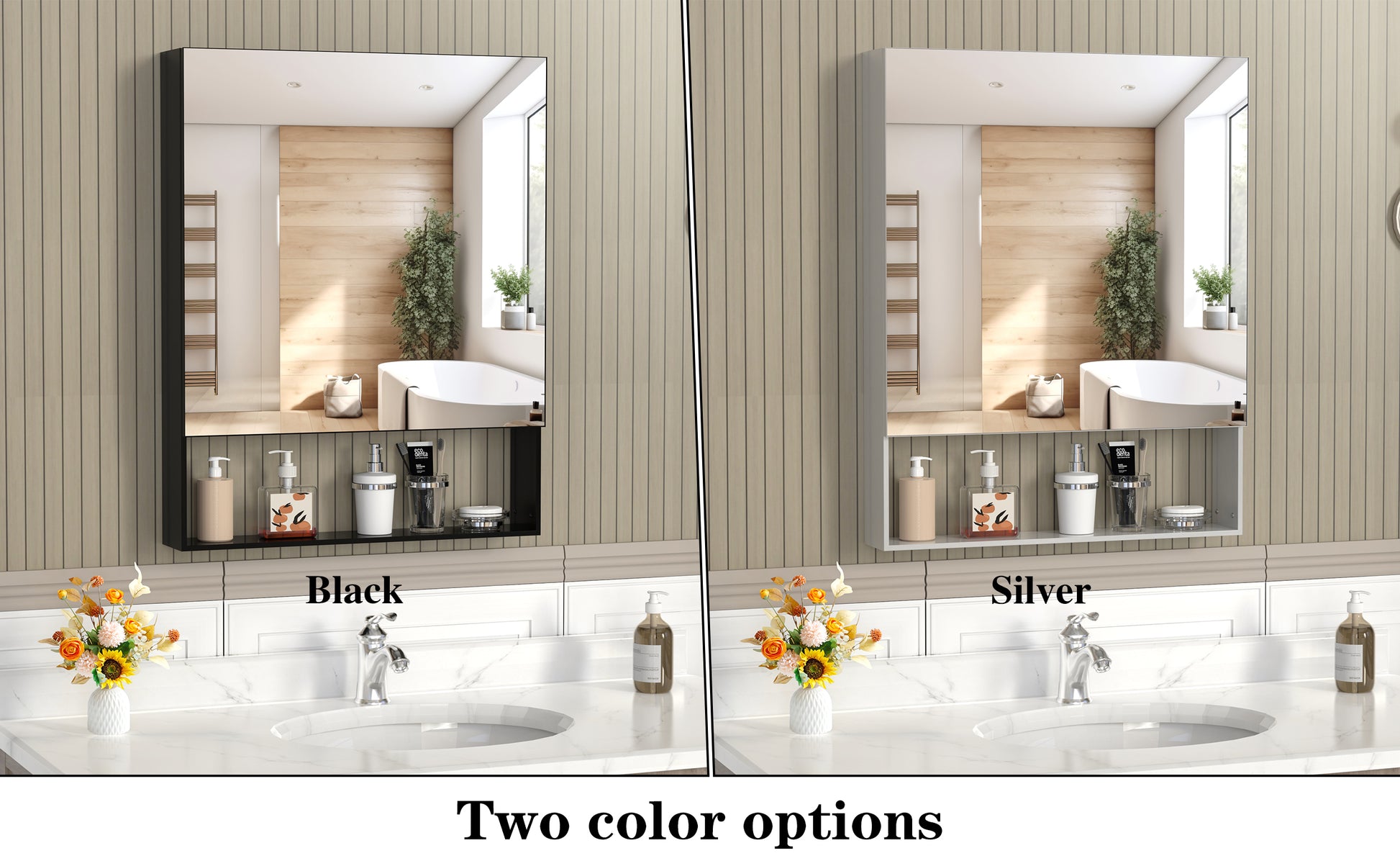Silver Aluminum Wall Mirror with Storage Cabinet for Bathroom Renovation