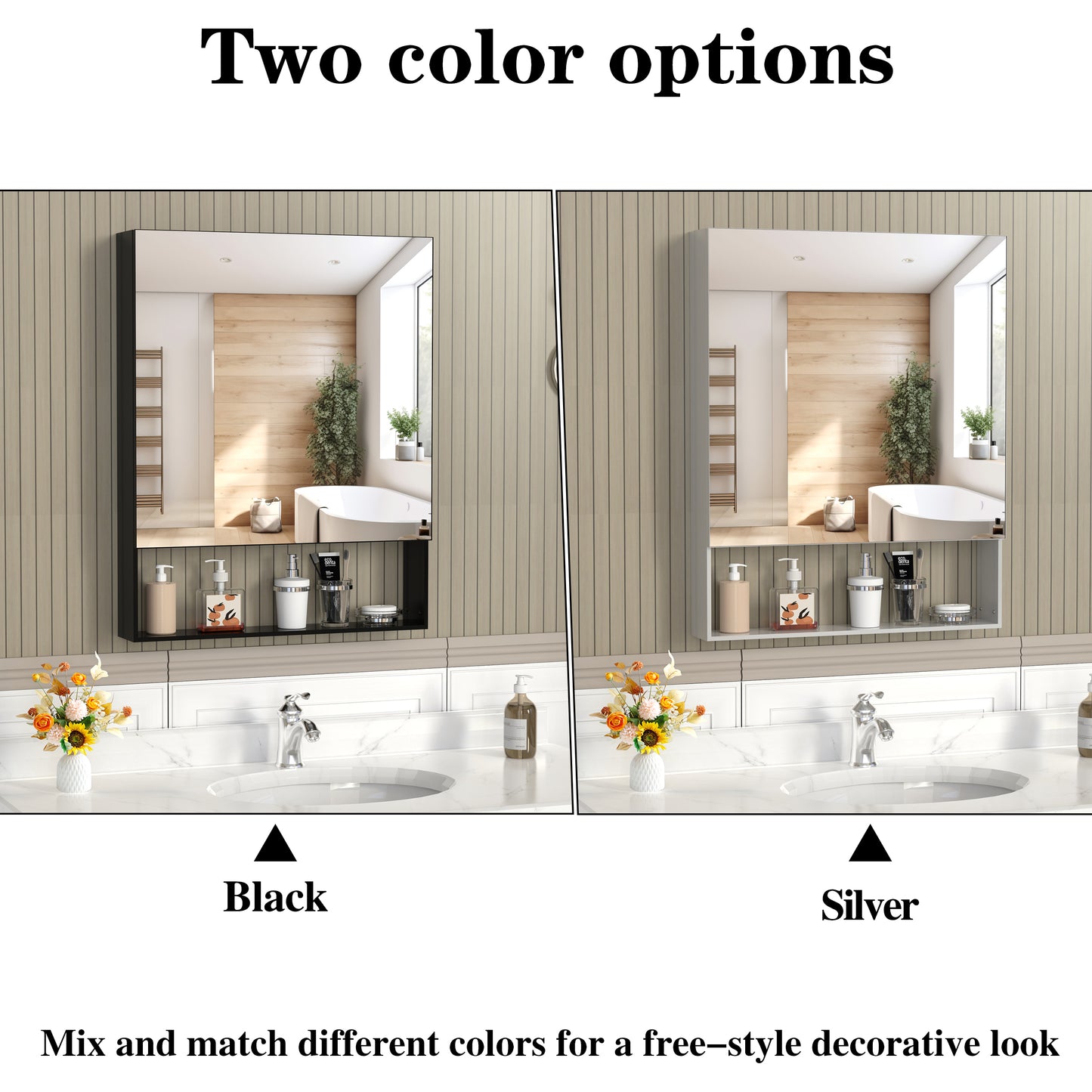 Silver Aluminum Wall Mirror with Storage Cabinet for Bathroom Renovation