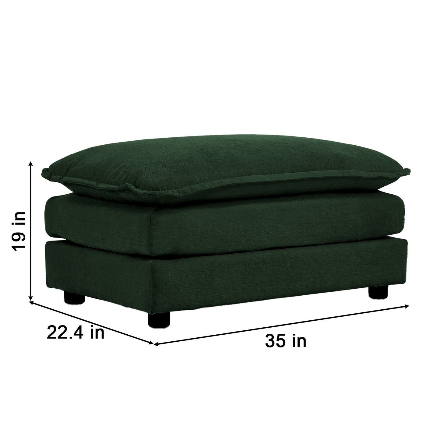 Green Chenille Ottoman - 1 Seat Footrest for Living Room