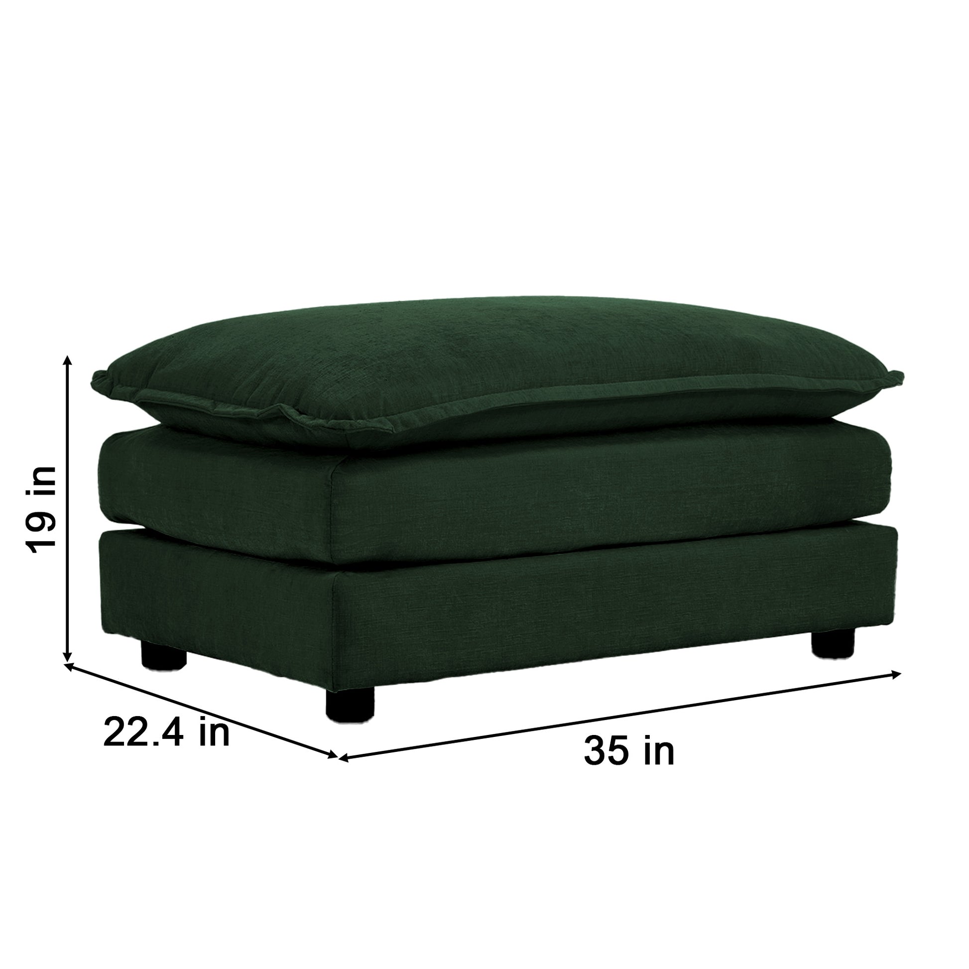 Green Chenille Ottoman - 1 Seat Footrest for Living Room