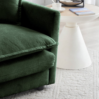 Green Chenille Ottoman - 1 Seat Footrest for Living Room