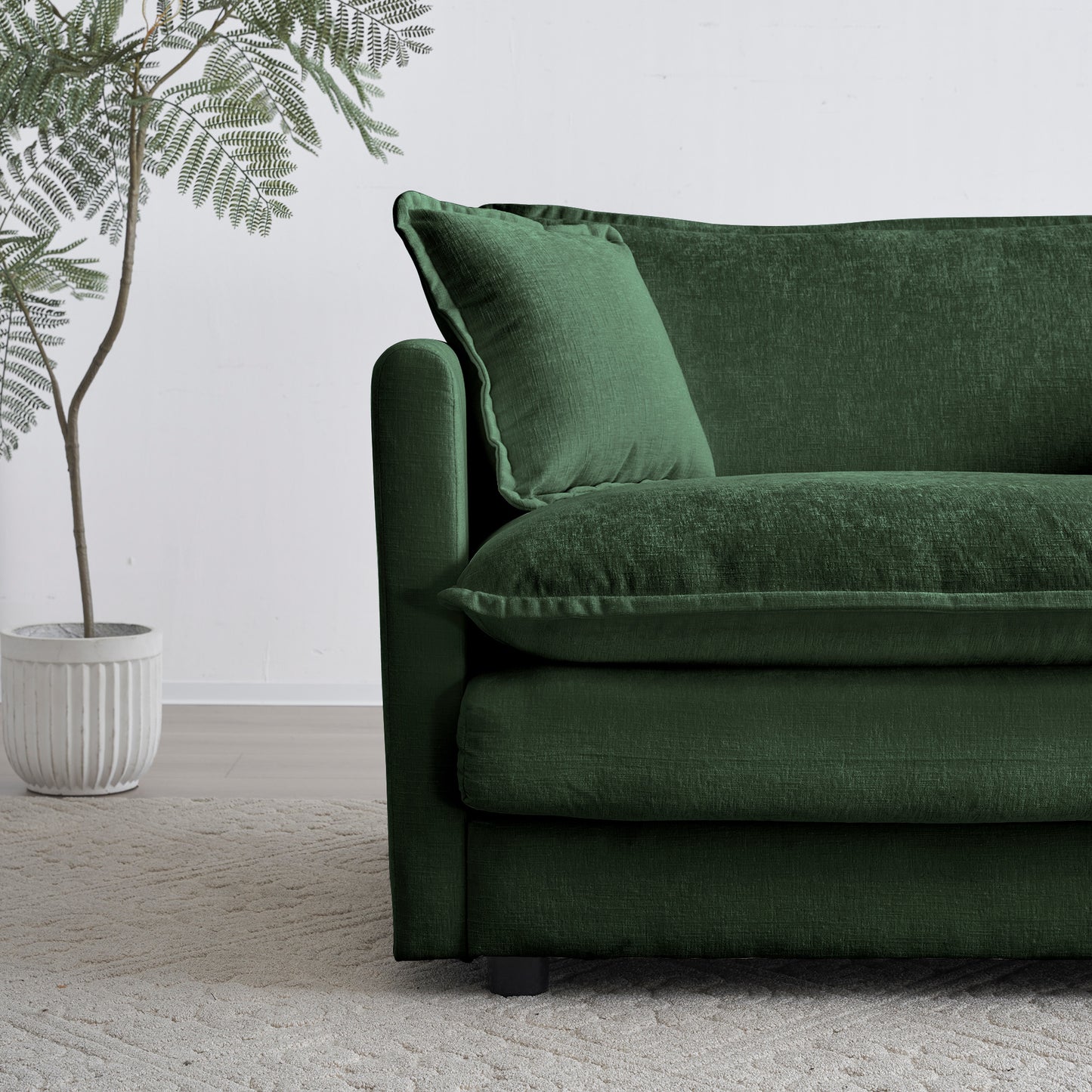 Green Chenille Ottoman - 1 Seat Footrest for Living Room