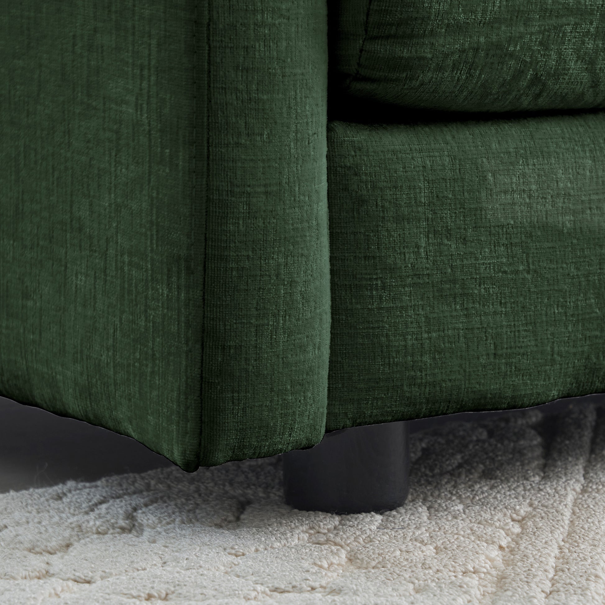 Green Chenille Ottoman - 1 Seat Footrest for Living Room