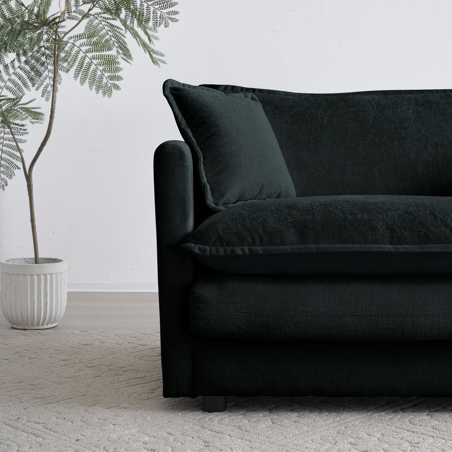 Black Chenille Ottoman Footrest to Combine with Sofa Seating for Living Room