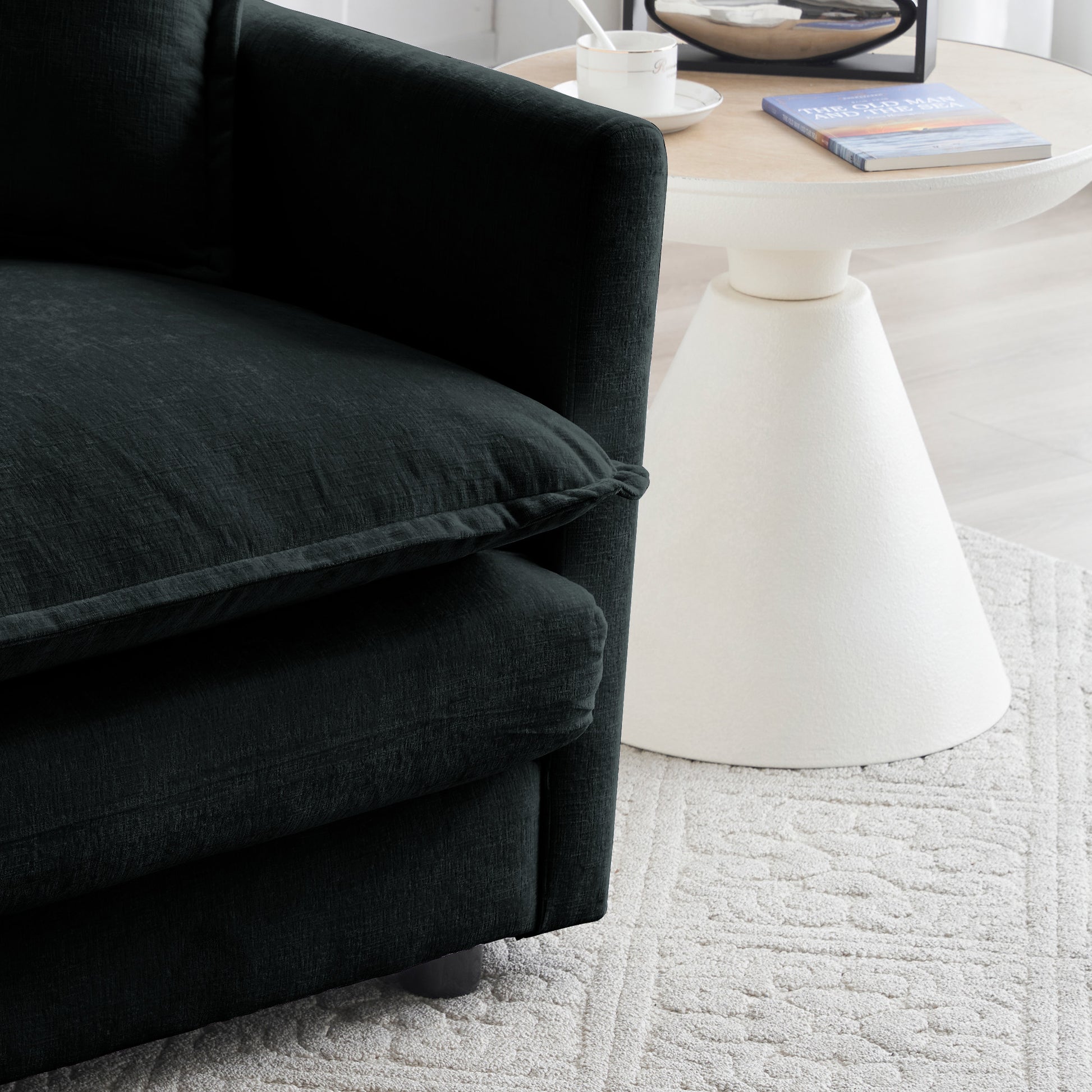 Black Chenille Ottoman Footrest to Combine with Sofa Seating for Living Room