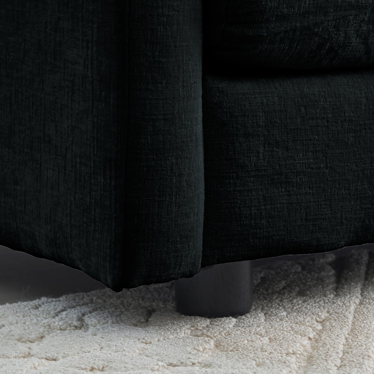 Black Chenille Ottoman Footrest to Combine with Sofa Seating for Living Room
