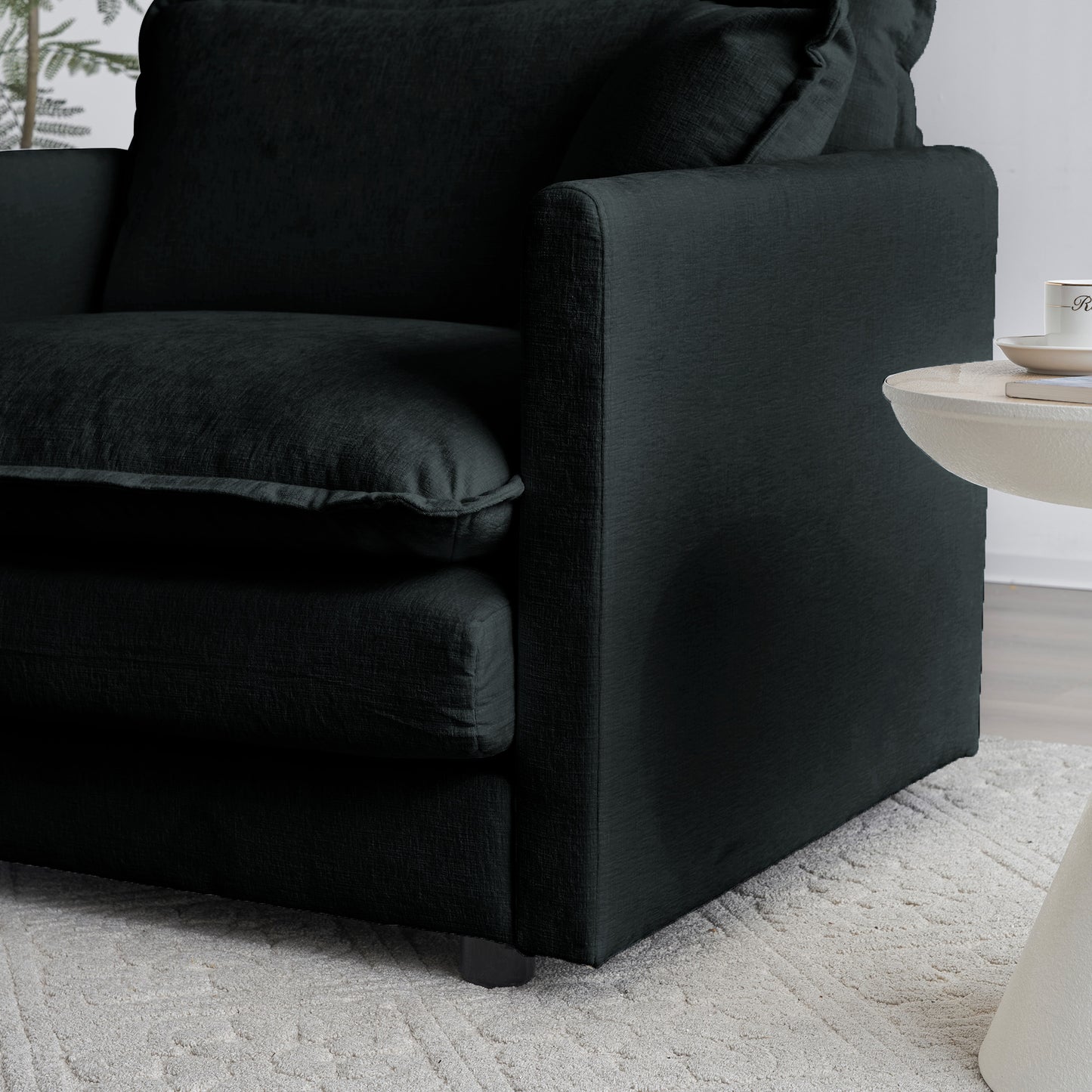 Black Chenille Ottoman Footrest to Combine with Sofa Seating for Living Room